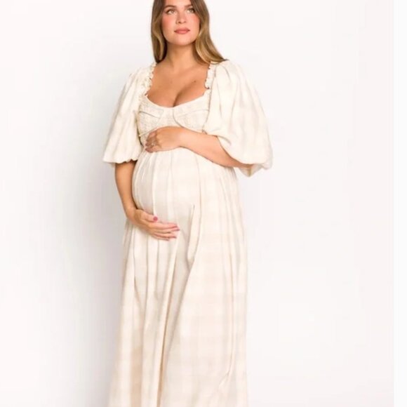 Nwt WORTH COLLECTIVE HARLOW MAXI Dress IN Natural Plaid Xl - Picture 2 of 14